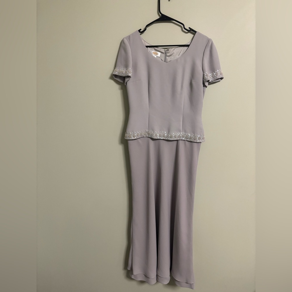 Talbots Dress Size 4 Gray Sheath Evening Gown Beaded Mother Bride Groom Long